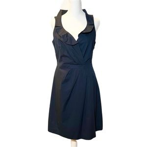 J. Crew Factory Ruffle Cotton V-Neck Mini Dress Navy Blue Size 6 NWT